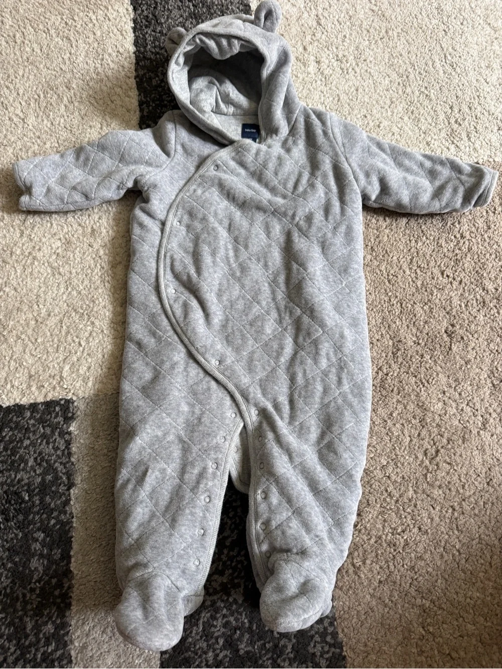 babyGap - Baby Quilted Hooded One-Piece Velour Snowsuit - Gray 6-12 months